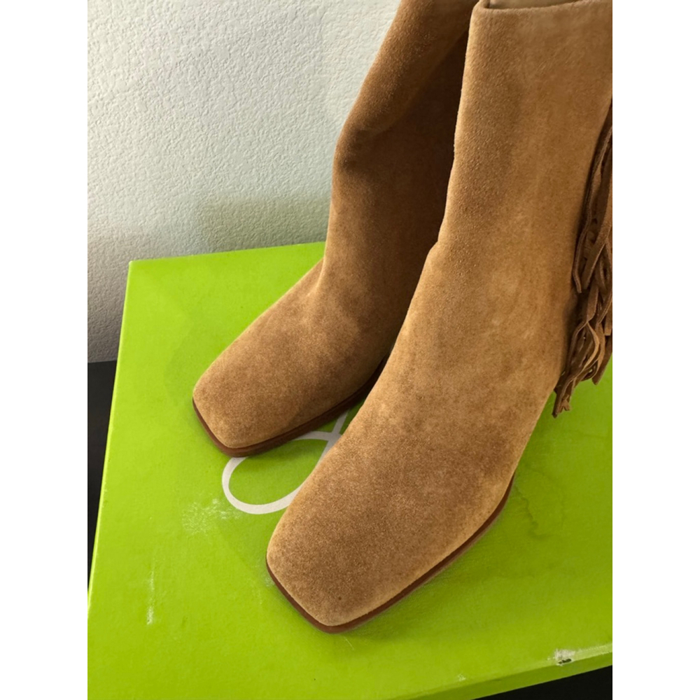 Women's Sam Edelman Ona‎ Ankle Boots & Booties 7.5 Camel Suede Fringe NIB - Picture 3 of 10